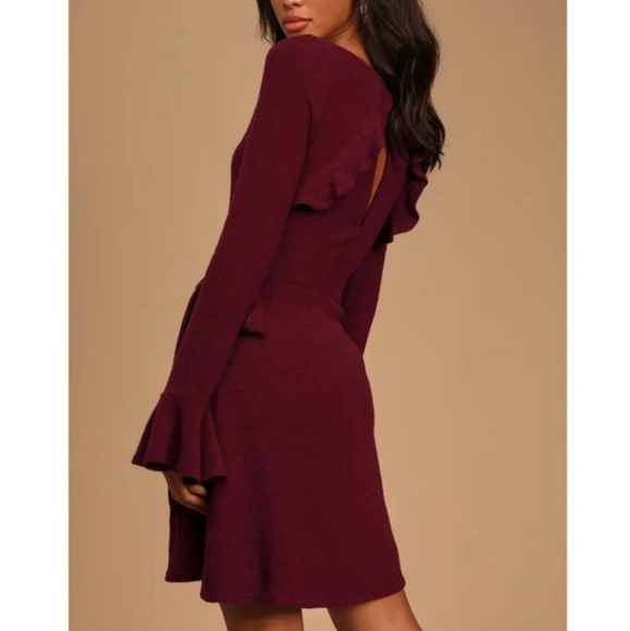 NWOT Lulus Favorite Tune Burgundy Faux Wrap Sweater Dress Size M - Picture 3 of 11